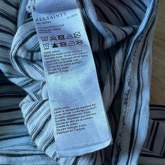 All Saints Gray White Striped Crewneck Short Sleeve T-Shirt - 29953 - Picture 13 of 14